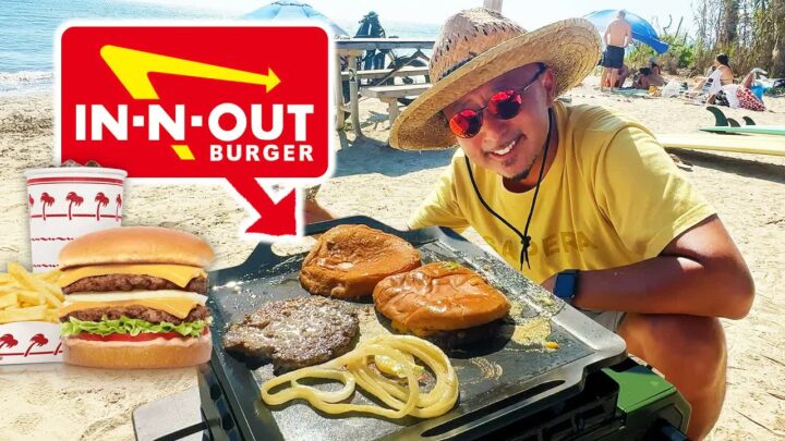 アメリカの人気バーガーIN-N-OUTの温め直し方をビーチで実践